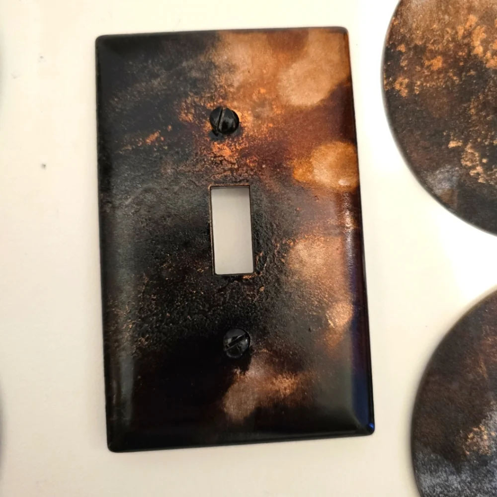 HANDCRAFTED & HANDPAINTED 6 Wood Coaster Set & Upcycled Single Light Switch Case - Picture 7 of 17